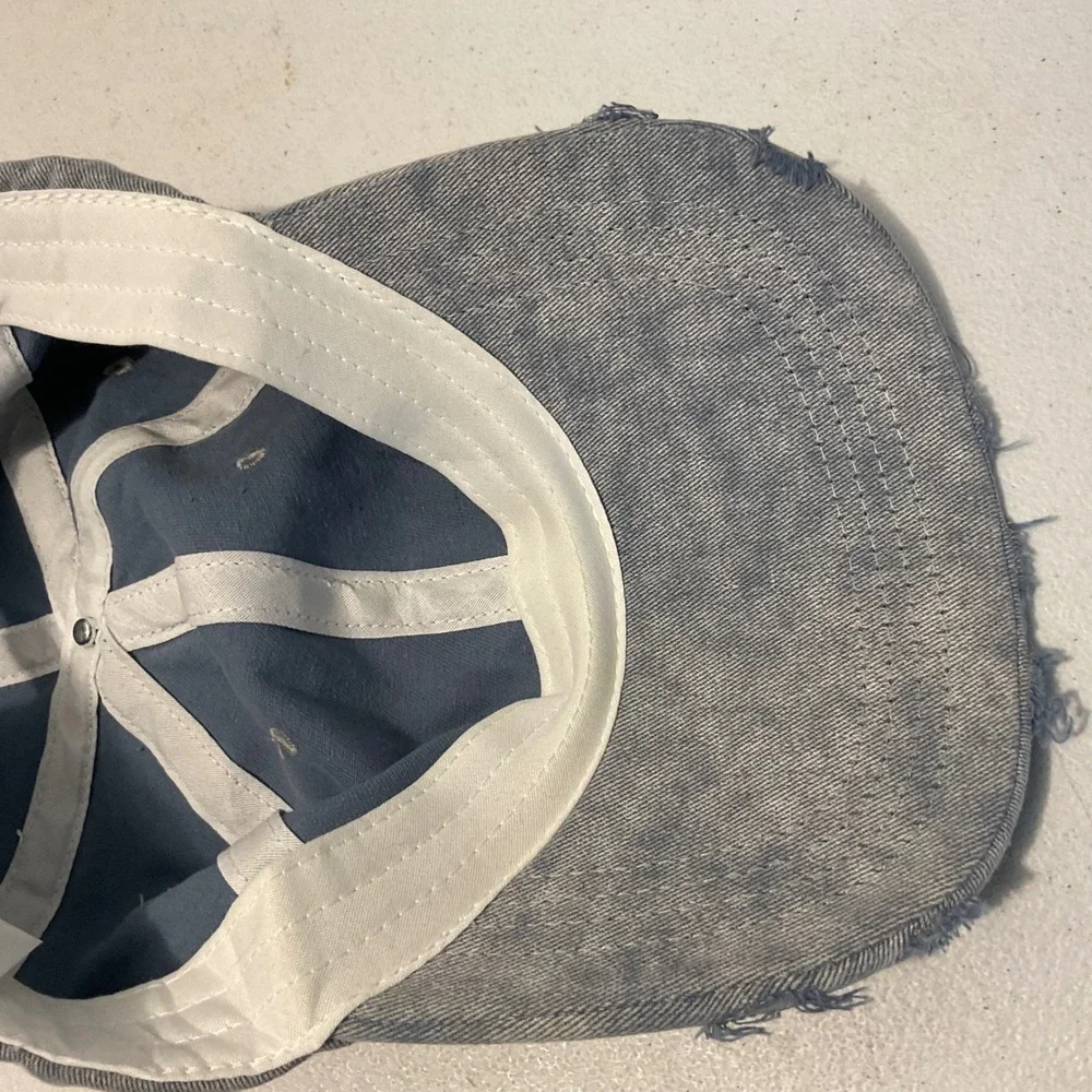 Lululemon Baller Hat Distressed Denim Blue Adjustable Baseball Cap Silver Logo